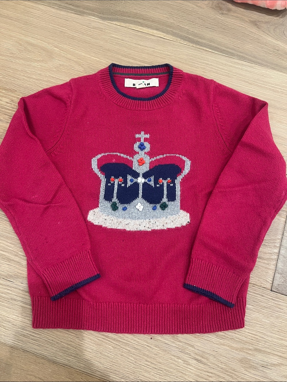 Mini Boden Girls Crewneck Sweater with Crown Intarsia - magenta